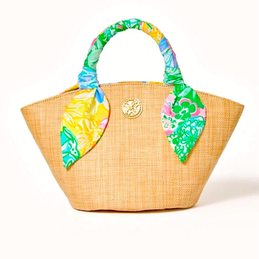 NWT LILLY PULITZER MALIA MINI STRAW BAG BRIGHT DELIGHT PATCH MULTI BEAUTIFUL! - Picture 2 of 15